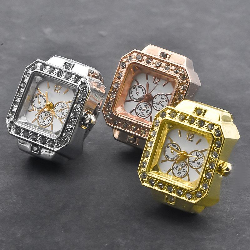 Ring Watch Ins Style British Creative Diamond Set Alloy Shell Square Dial for Couple Streetwear Decor