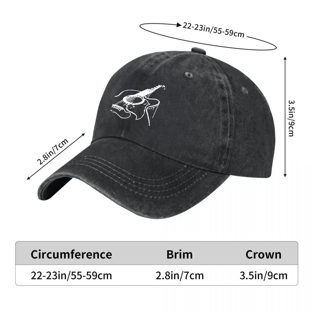 Acoustic Guitar Sketch Vintage Washed Baseball Cap Adjustable Outdoor Casual Sun Hat