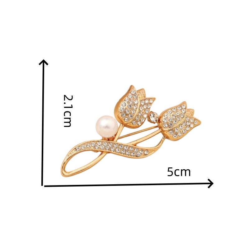 Elegant Tulip Brooch with Imitation Pearl & Rhinestones - Ideal Suit Lapel Pin Accessory