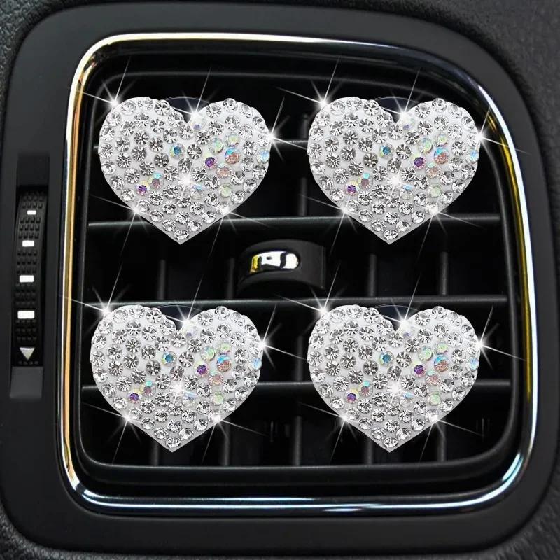 Sparkling Heart Rhinestone Car Decoration Cute Car Perfume Clip Aromatherapy Air Conditioning Car Accessories Supplies