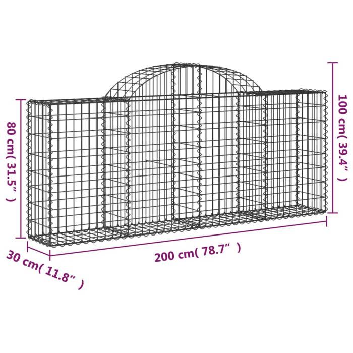 VidaXL Paniers à gabions arqués 10 pcs 200x30x80/100 cm Fer galvanisé, gabion, cage de gabion, panier de mur de gabion, mur 3146097