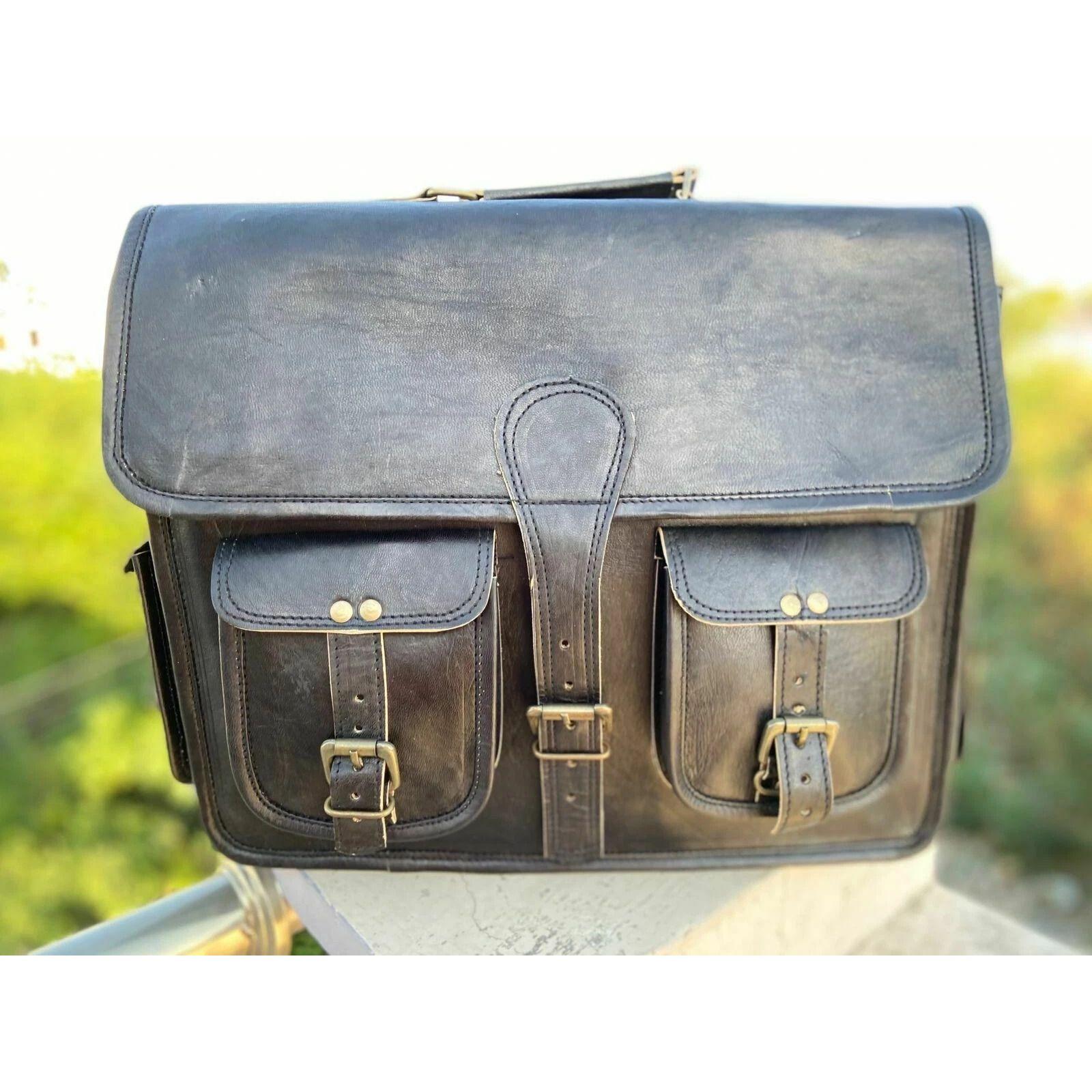 

Мужской винтажный портфель ручной работы из натуральной кожи для ноутбука, сумка-портфель, сумка-мессенджер 15 x 11 x 4 in