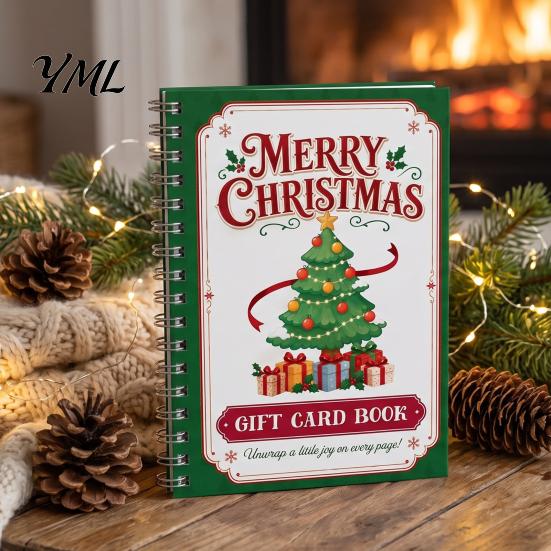 Compact Gift Presentation Folder Christmas Card Book, 7" x 5" Spiral Bound Merry Portable Memory Keeper for Cash Booklet, Greeting Album, Personalized