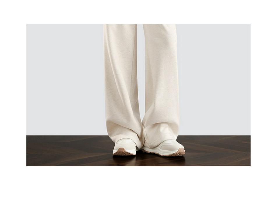 Women's Spring Style High-Waisted Oatmeal Wool Wide-Leg Fleece-Lined Pants