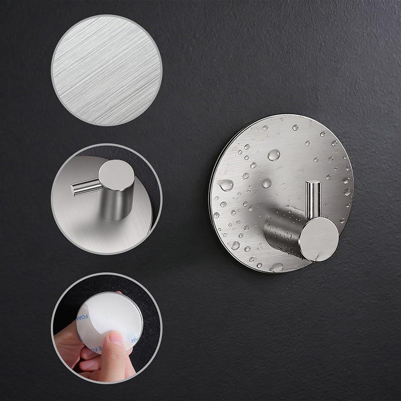 4Pcs Strong Self-Adhesive Wall Hooks Stainless steel Towel Hook Set Towel Rack Bathroom Kitchen Storage Holder Sticky Hooks