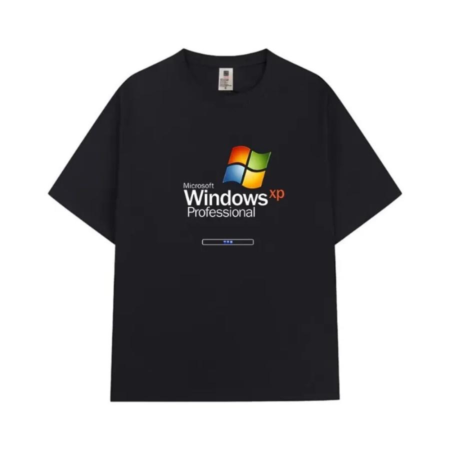 

Футболка з принтом Windows XP Professional, повсякденна, з коміром-стійкою, вільна, зручна, дихаюча, бавовняна футболка, стиль хіпі, жіноча футболка XL чорний