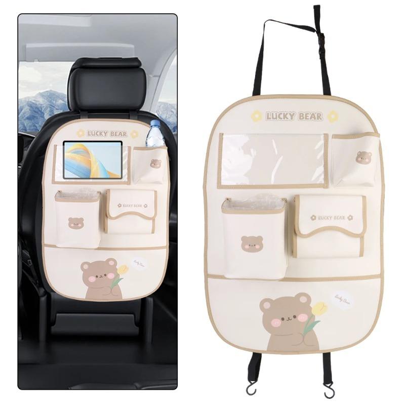 Organisateur de siège arrière de voiture Style dessin animé Protection anti-salissure pour enfants Amovible avec support pour tablette à écran tactile 5 Poches de rangement