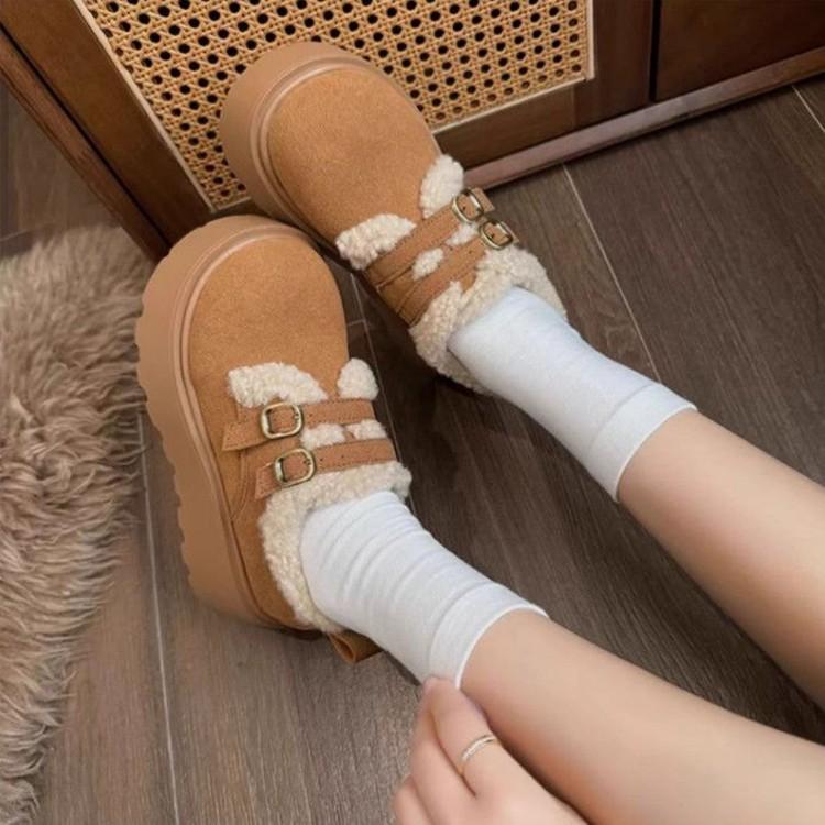 Retro warm platform fashion commuter cotton shoes women's new autumn and winter heightening piled thickened Birkenstocks