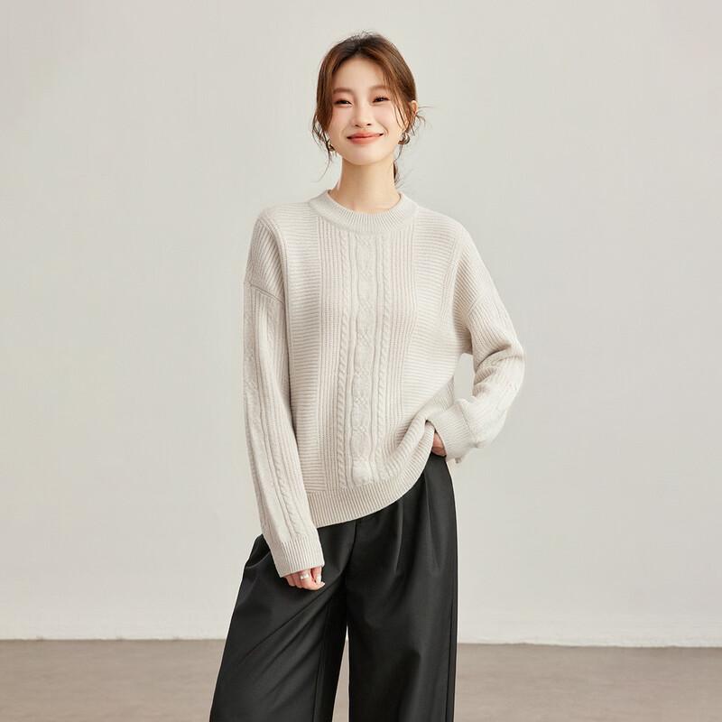 Women's 100% Wool Loose Fit Crewneck Knit Sweater