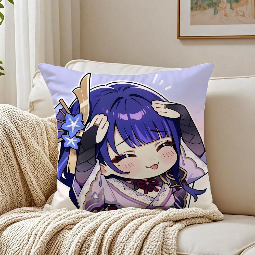Popular Genshin Impact Raiden Shogun Cushion Cover Pillowcase Antidustmite Living Room Sofa Decor Cushion Room