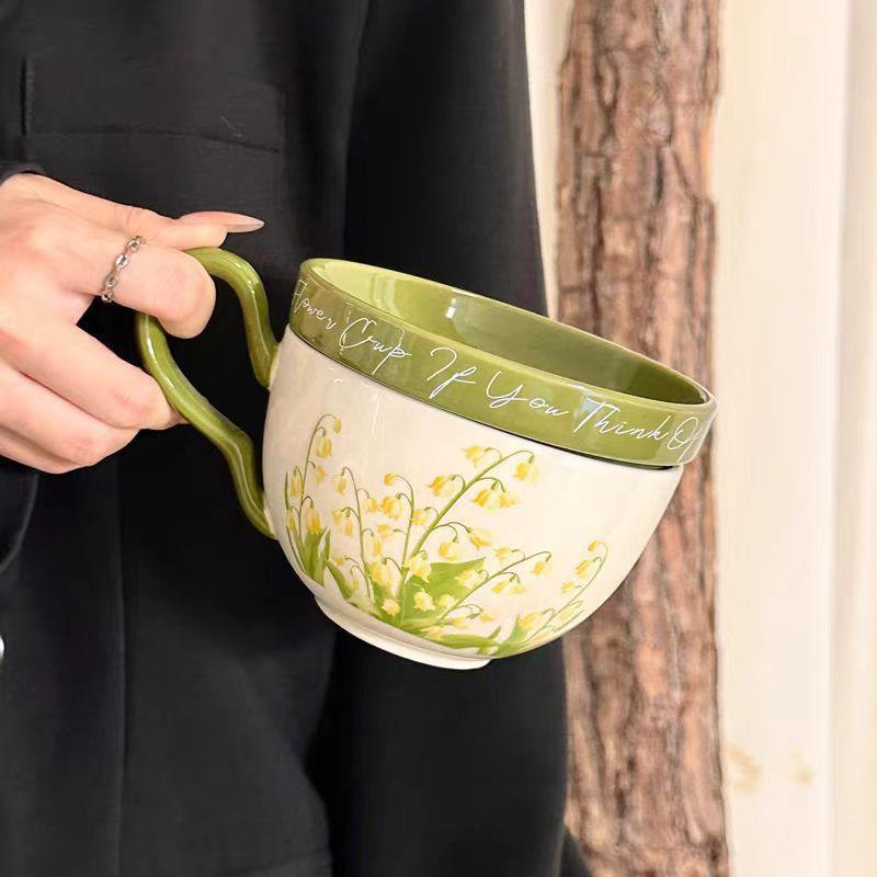 Retro Pastorale Kaffeetasse Untertasse Mit Deckel Große Keramiktasse Nachmittagstee Kaffee Wasserbecher Souvenir