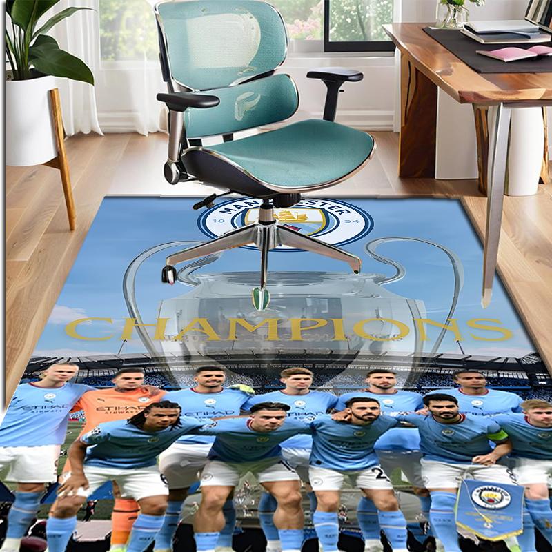 Manchester City FC Pattern Rug, Indoor/Outdoor Mat, for Picnic, Gameroom, Bedroom, Office, Living Room, Home Decor Carpet, Birthday Gift