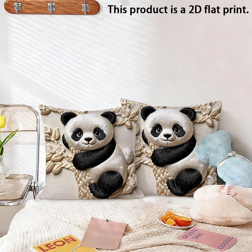 2pcs 3D Embossed Style Panda Throw Pillow Cover Cute Animal Cushion Case for Home Sofa Bedroom Decor Cushion Cover