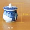 Stylish Ceramic Condiment Container with Lid and Bamboo Suitable for Commercial or Home Made In Japan with Arita Ware and a Blue and White Wood Spoon,
