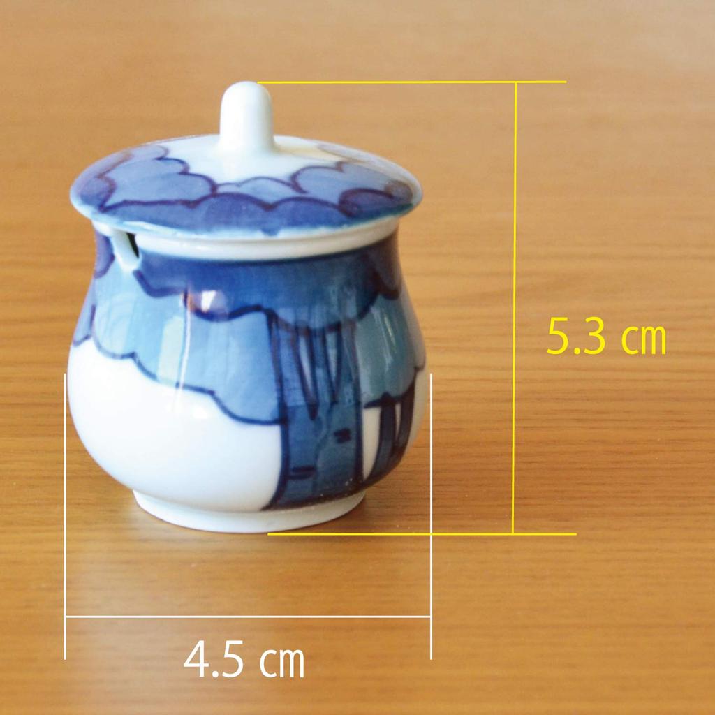 Stylish Ceramic Condiment Container with Lid and Bamboo Suitable for Commercial or Home Made In Japan with Arita Ware and a Blue and White Wood Spoon,