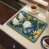 4pcs Flower Kitchen Countertop Drain Mat Absorbent Floor Mat Dining Table Leave-in Heat Insulation Drain Mat