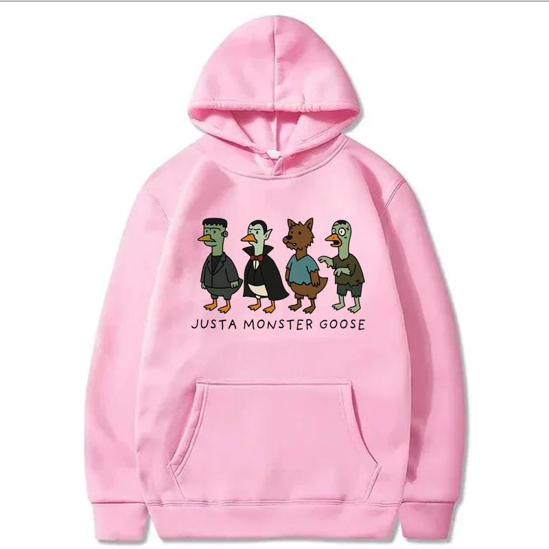 Just a Monster Goose Sweatshirt Women Halloween Silly Goose Funny Casual Fashion O-Neck Long Sleeve Fleece Pullover