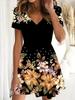 European and American fashion summer new floral dress floral V-neck short-sleeved dress