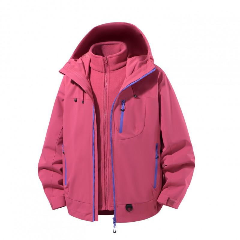 Men Women Outdoor Hooded 3-in-1 Waterproof Windproof Hiking Jacket Thick Warm Loose Fit Winter Fall