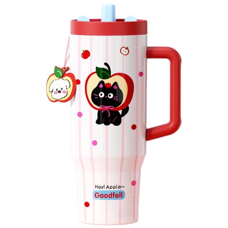 

HANDUNYOU Apple Kitten 1180ml Insulated Straw Mug