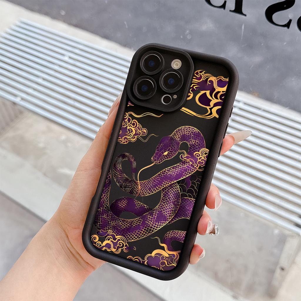 Purple Snake Pattern Soft TPU Phone Case for iPhone 17 Air 16 15 14 Pro Max Plus 13 12 Mini 8 7 X Xs Back Cover