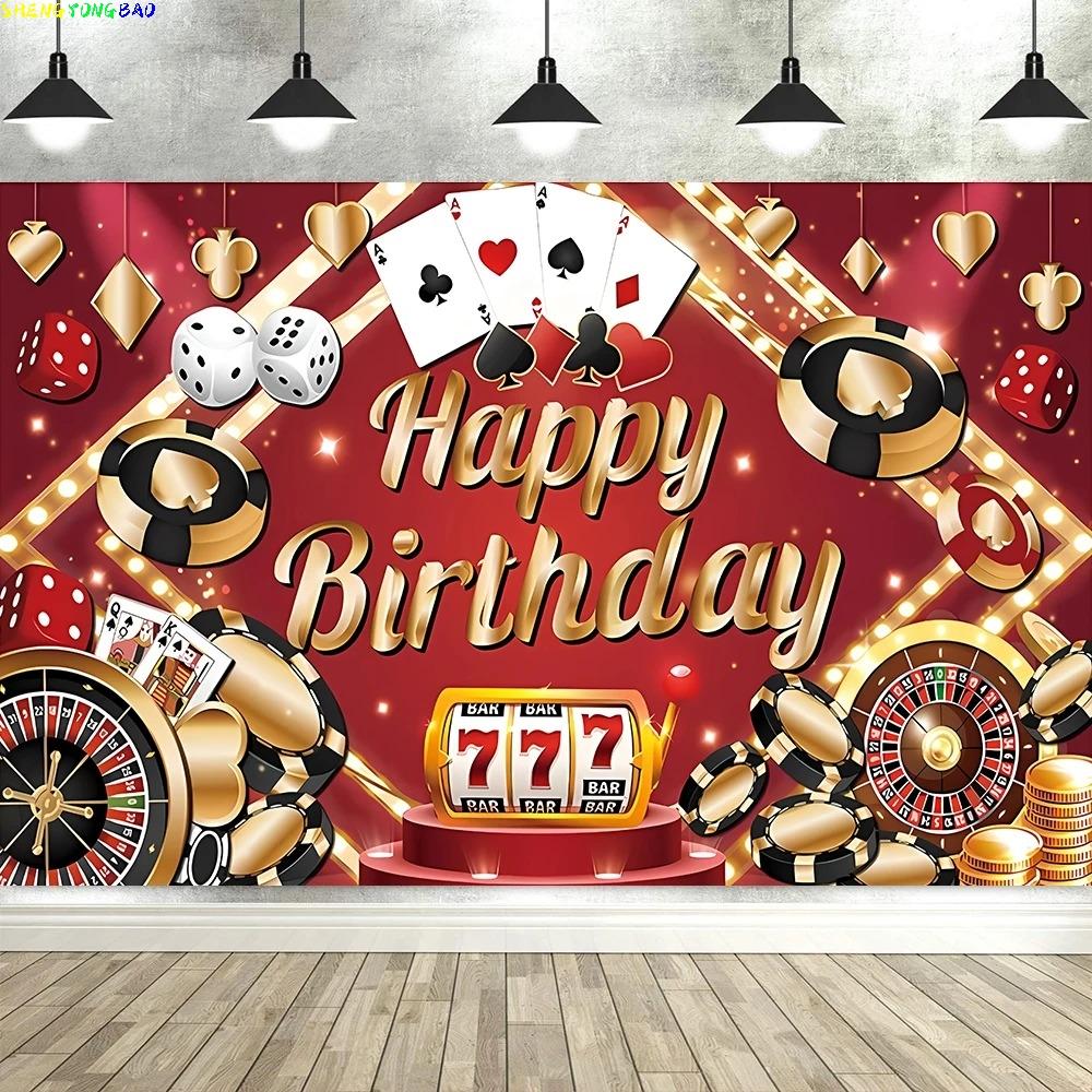 Las Vegas Casino Night Carnival Theme Banner Background Cloth, Poker Dice Birthday Party Decoration Photography Studio Backdrop