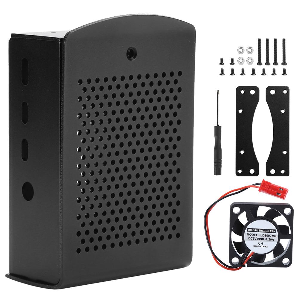 Aluminum Alloy Protective Case Cover Enclosure with Cooling Fan for Raspberry Pi 4B(Black Shell Aluminum Alloy Shell