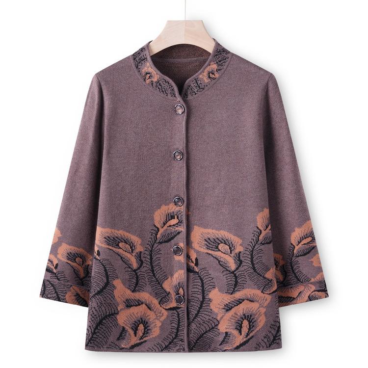 New Autumn and Winter Sweater Jacket Women's Middle-aged and Elderly Women's Knitted Sweater Cardigan Top