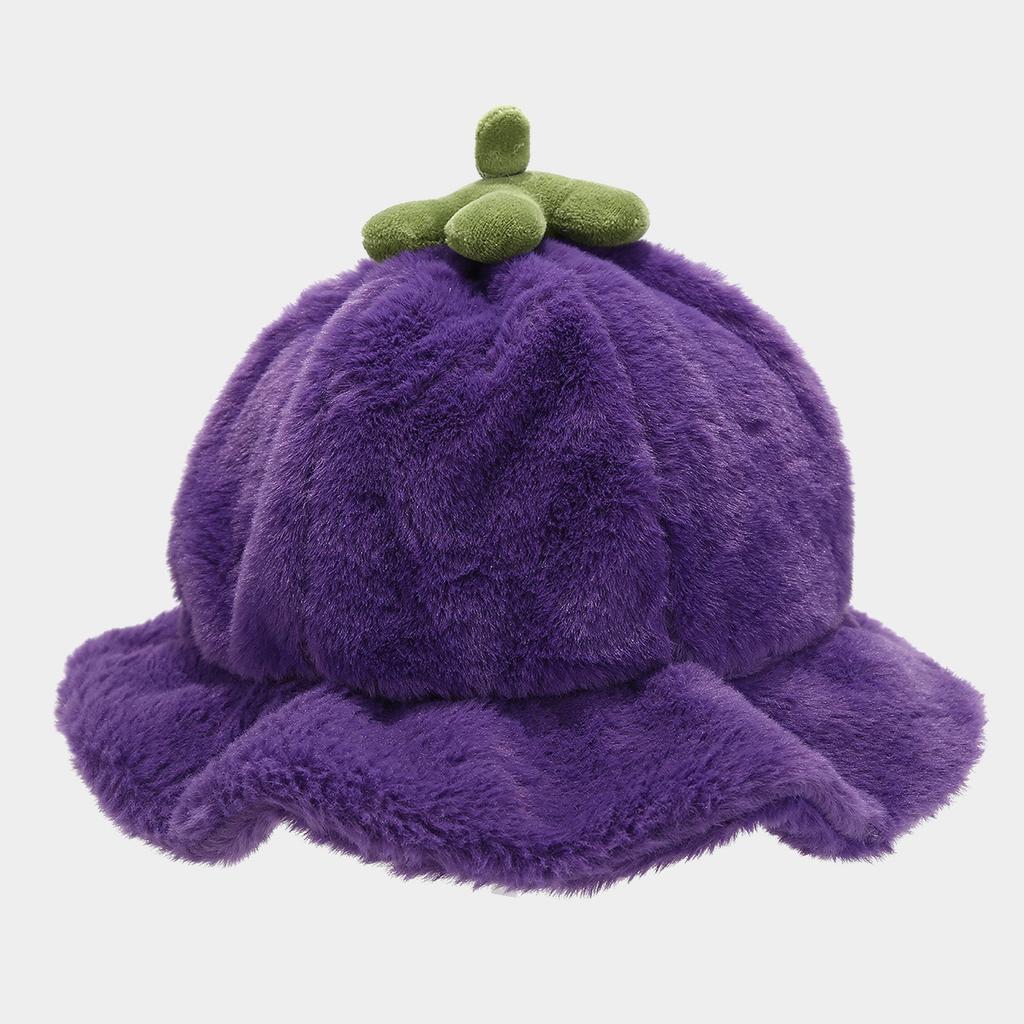 Small fresh and cute pumpkin hat female warm tide plush fungus edge bucket hat autumn and winter sunshade basin hat