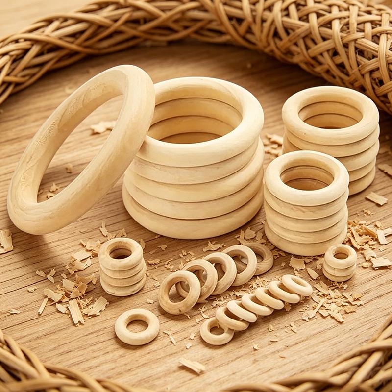Wooden Rings Wooden Hoops for Craft Wood Rings Circle Macrame Accessories Round DIY Wood Hoops Wood Craft Decoration Woodworking