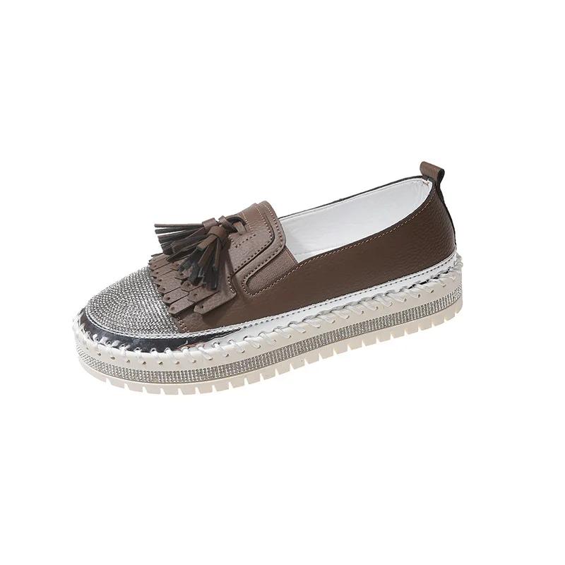 

Женские мокасины с плоским дном и неглубоким носком, модные, универсальные, повседневные, удобные, дышащие, со стразами внутри, женские туфли 41 коричневый