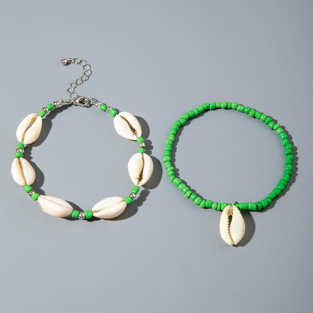 2pcs Fashionable and Simple Bohemian Beach Shell Rice Bead Foot Chain Women's Jewelry Colorful Foot Chain Accessories