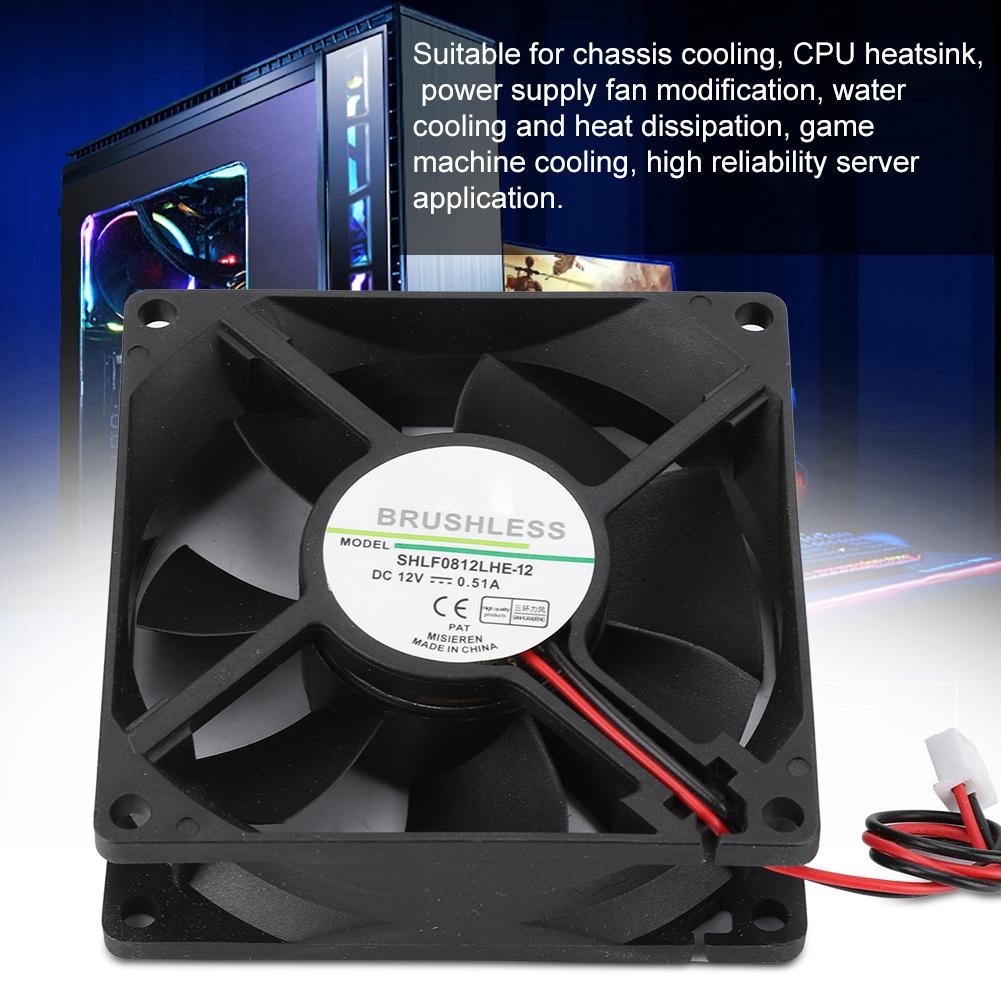 SHLF0812LHE 12 DC12V 0.51A 8CM 2Pin Large Air Volume Cooling Fan Cooler