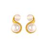 French Style Pearl Spiral Wave Titanium Steel Earrings
