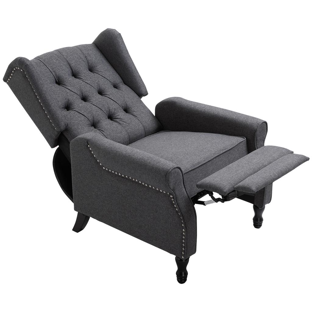 Recliner Armchair, Vintage Reclining Chair with Nail Head Trim, Wingback Chair with Button Tufted Back and Footrest, for Living Room, Dark Grey