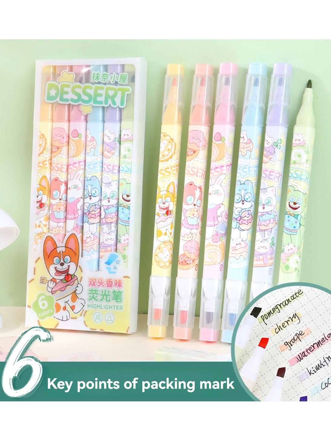 

6pcs/set Fruit scented Pastel Color Highlighter Double Tips Kawaii Marker School Supplies Highlighter Japanese Stationery