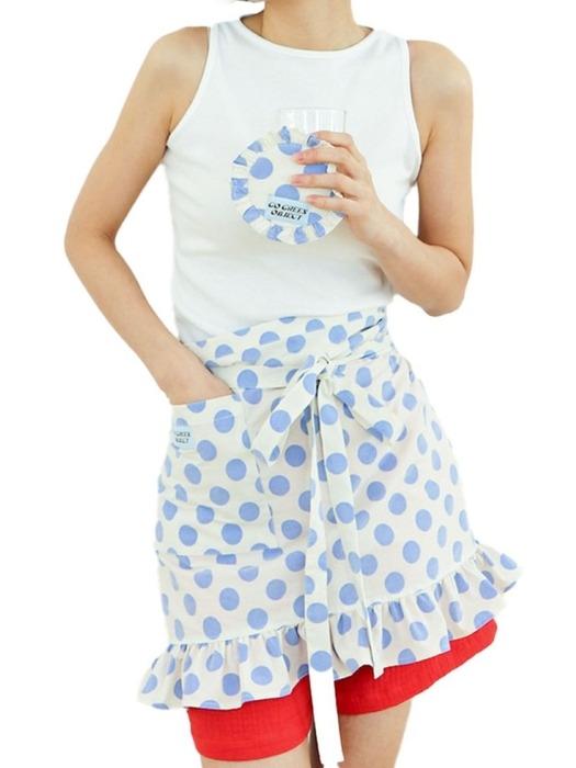 GoGreenObject Frill Dot Pure Cotton Half Apron Blue