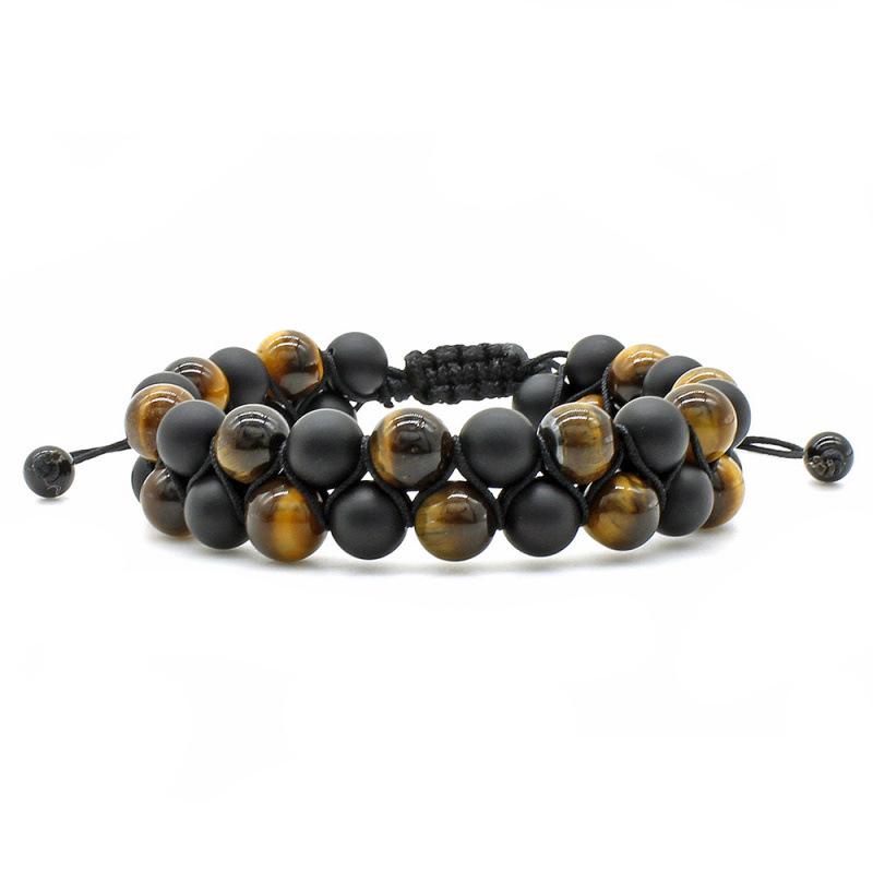 European-American Natural Stone & Turquoise Double Row Lava Beaded Bracelet