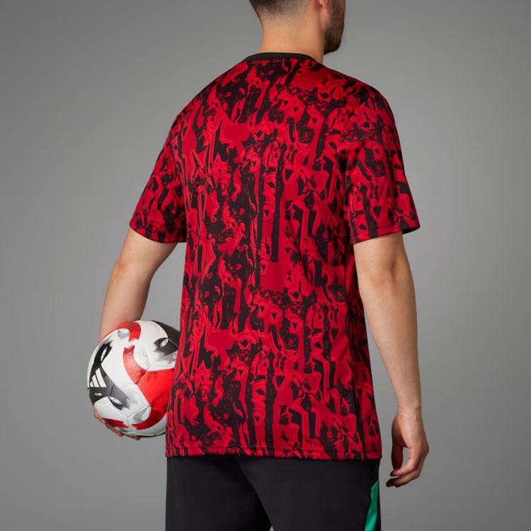 Adidas Manchester United Pre-Match Training Short-Sleeve Soccer Jersey Pattern Print Men Tops Red Black IA7242