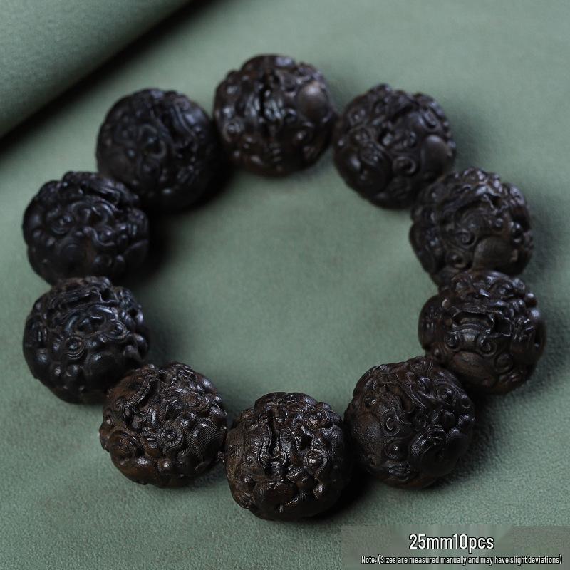 Bodhisattva Exquisitely Carved Agarwood & Sandalwood 20mm Buddhist Prayer Beads Bracelet