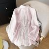 Women's Point Collar Long Sleeve Shirt Loose Fit Feminine Lace Patchwork Blouse Thin Sun Protection Overshirt