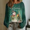 Women's Fashion Round Neck Long Sleeve Christmas Print Casual Pullover Sweater Top