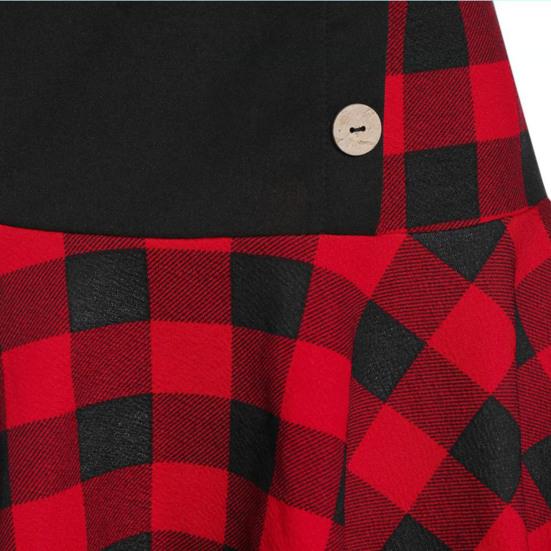 Langärmeliges Partykleid mit Rüschensaum Herbst Winter Überlappendes Revers Karo Patchwork Minikleid Damenbekleidung