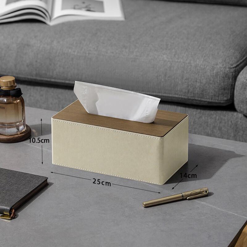 Handton Large Beige Wood Grain Office Tissue Box