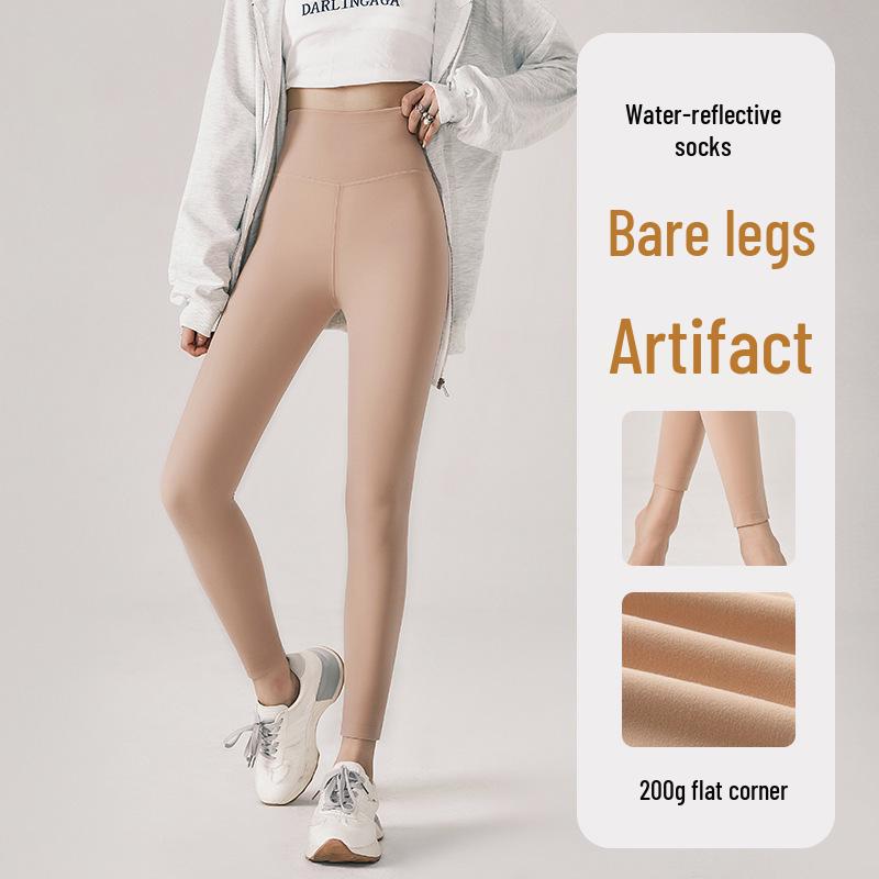 Autumn/Winter Nude Tummy Control Shark Pants with Velvet Gloss Finish