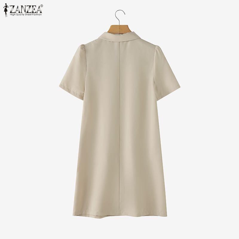 ZANZEA Women Casual Turn Down Collar Summer Short Sleeve Shirt Dress