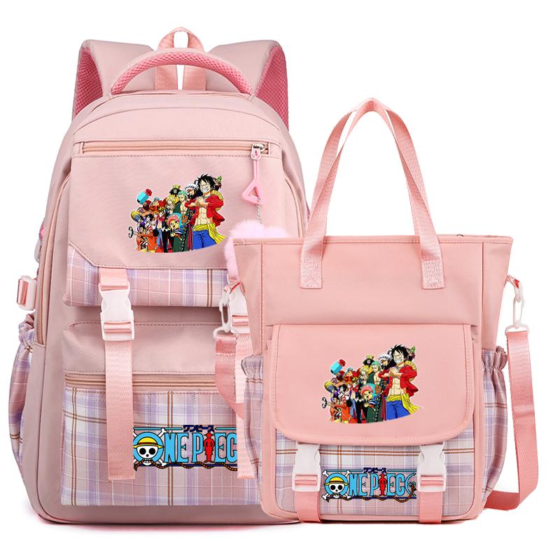 2Pcs/set Anime One Piece Large Capacity Handbag for Teenager Student Children Girl Boy Back To School Washable Versatile Crossbody Shoulder Bag