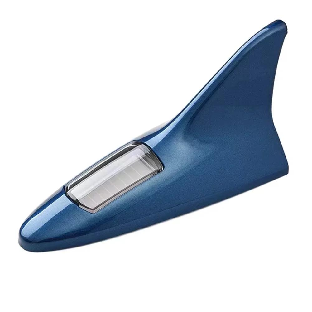 Universal Car Shark Fin Antenna with Solar Energy Led Warning Light Auto Radio Signal Aerial Roof Anticollision Safety Lights