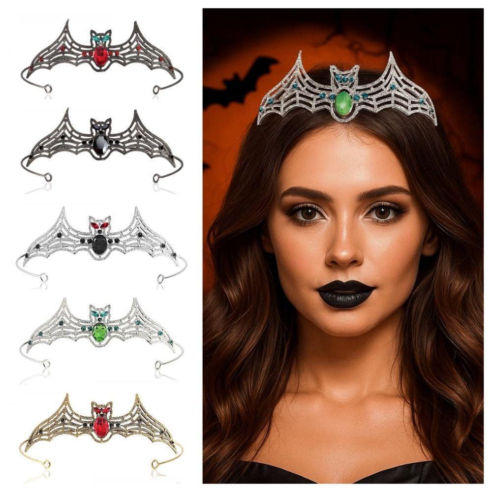Sparkling Halloween Bat Hairband Metal Halloween Tiara Retro Rhinestone Crowns  Party
