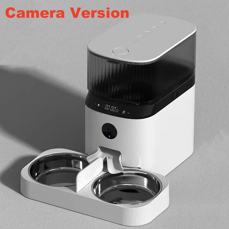 Tuya Automatic Pet Feeder 5L Large Capacity Stainless Steel Double Bowl Intelligentize Touch Panel APP Control Camera Pet Feeder